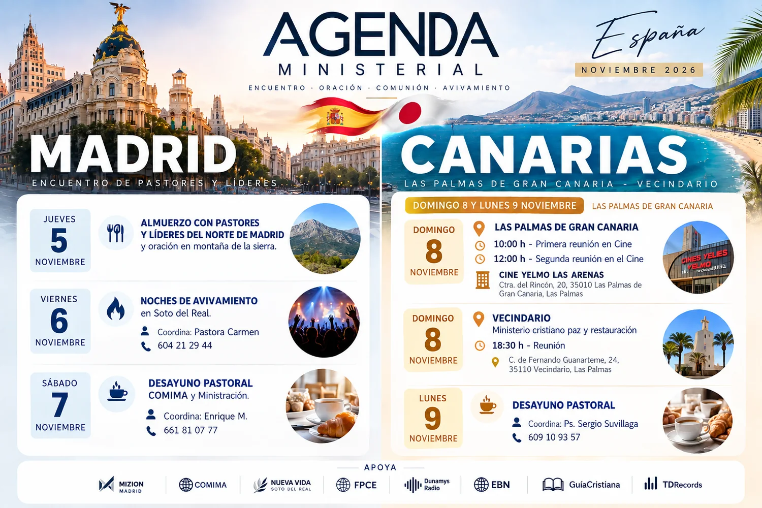 Agenda ministerial completa de Madrid y Canarias, noviembre 2026